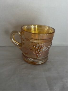 Vintage Dugan Glass Marigold Carnival Glass Banded Grape Mug Cup